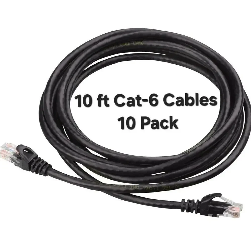 Network Cable Cat6, RJ45 Ethernet 10ft (9 Pack) Pure Copper Black